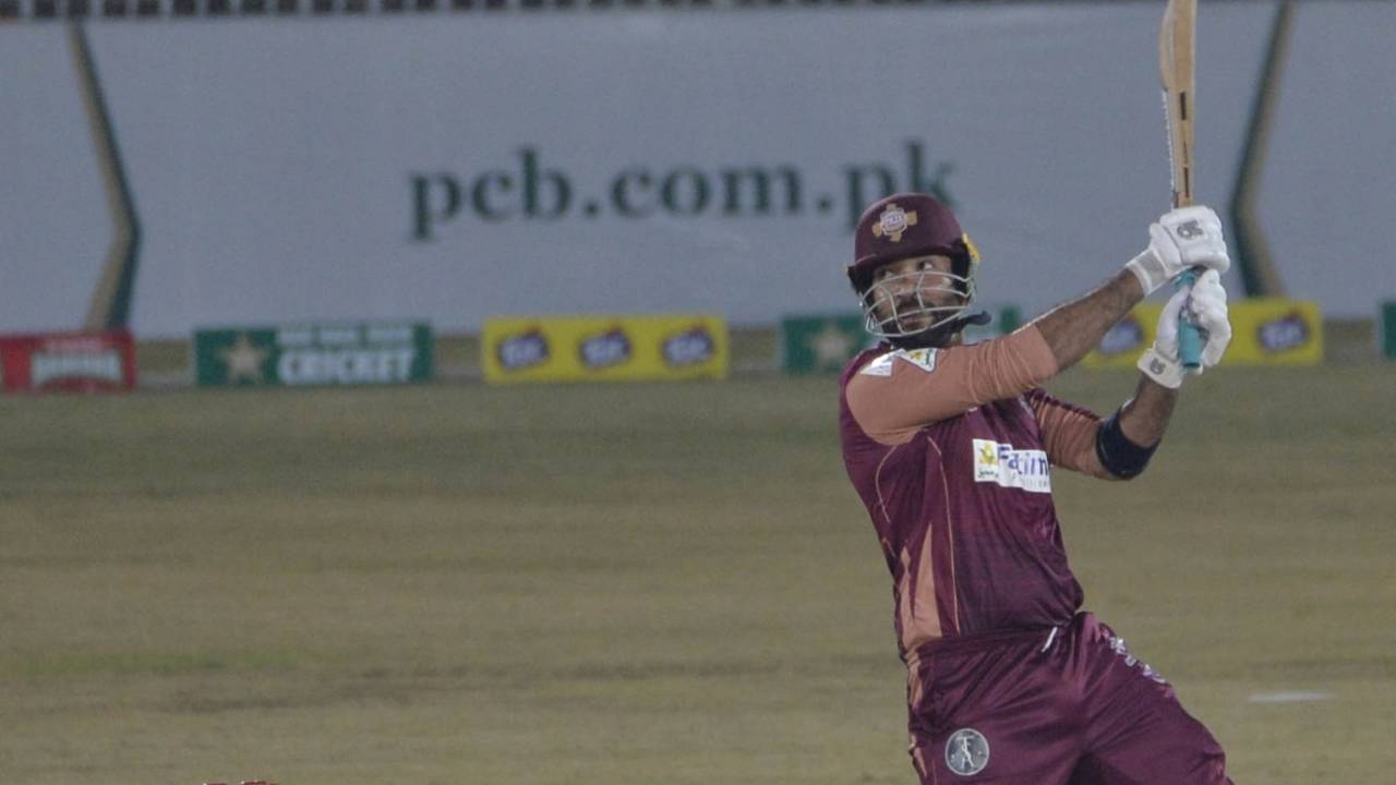 Sohaib Maqsood carves one over cover during his knock of 81, Southern Punjab vs Balochistan, National T20 Cup, , Rawalpindi, October 16, 2020

