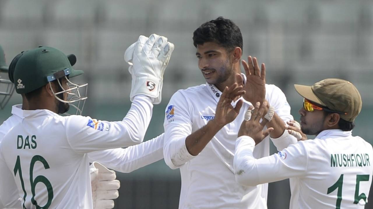 Nayeem Hasan celebrates a wicket, Bangladesh v Zimbabwe, Only Test, Dhaka, 1st day, February 22, 2020