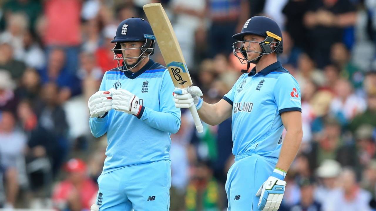 Joe Root and Jos Buttler in action during the 2019 World Cup, England v Pakistan, World Cup 2019, Trent Bridge, June 3, 2019