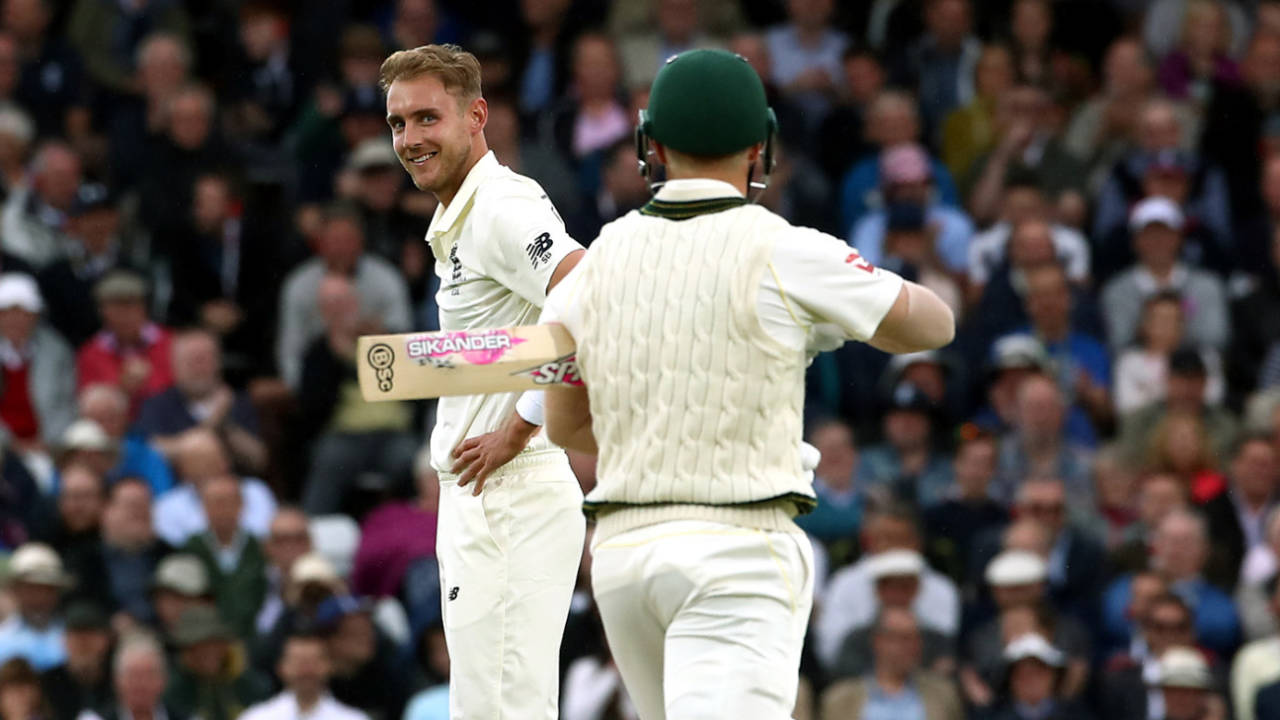Stuart Broad smirks at David Warner, England v Australia, 3rd Test, 1st day, August 22, 2019