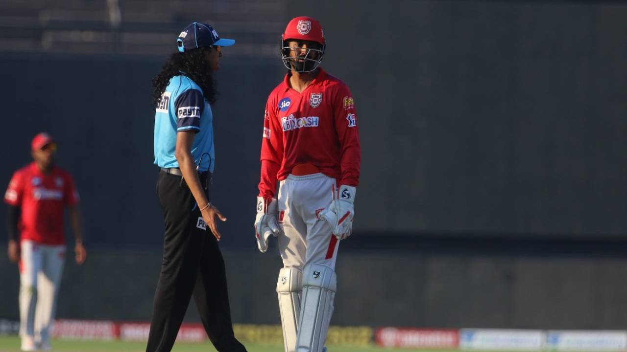 KL Rahul is visibly unhappy after the third umpire ruled against Kings XI Punjab for a debatable catch, Chennai Super Kings vs Kings XI Punjab, IPL 2020, Abu Dhabi, November 1, 2020