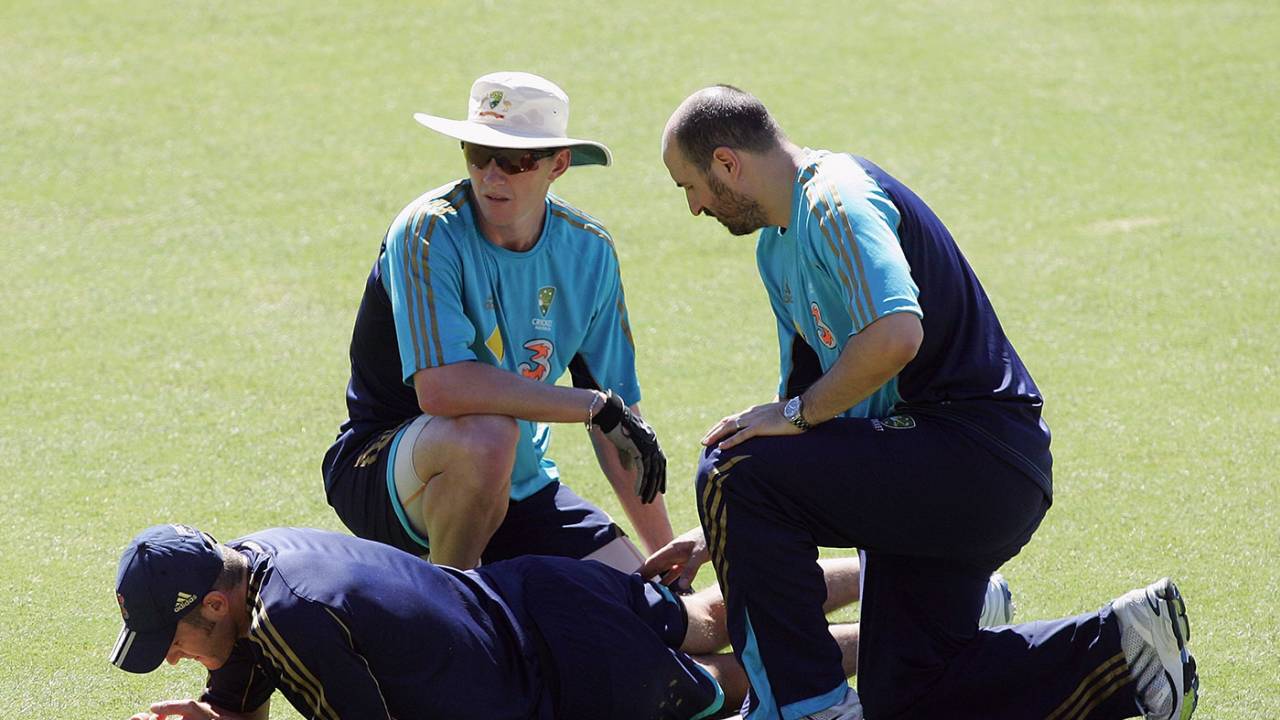 Jason Krejza is attended to after he turned his ankle at a training session ahead of the second Test vs New Zealand, Adelaide, November 26, 2008