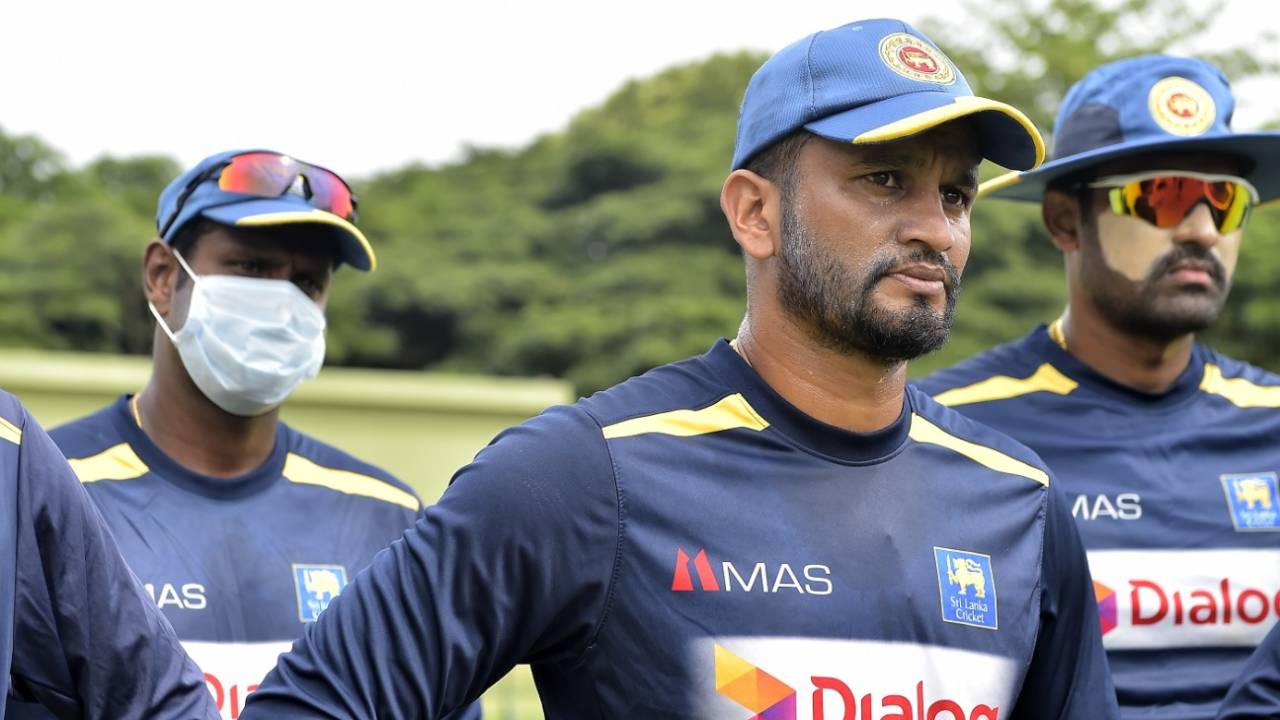 Dimuth Karunaratne and his team-mates at a training camp as lockdown restricts ease in Sri Lanka, Kandy, June 24, 2020