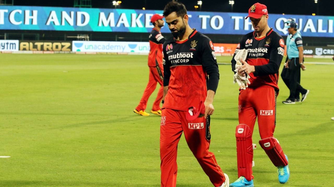 Virat Kohli and AB de Villiers walk off the field as yet another RCB season ends in disappointment, Sunrisers Hyderabad vs Royal Challengers Bangalore, IPL 2020, Eliminator, Abu Dhabi, November 6, 2020