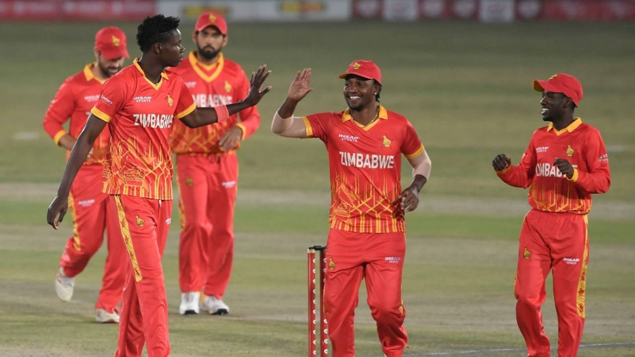 Blessing Muzarabani celebrates after getting Fakhar Zaman, Pakistan vs Zimbabwe, 1st T20I, Rawalpindi, November 7, 2020