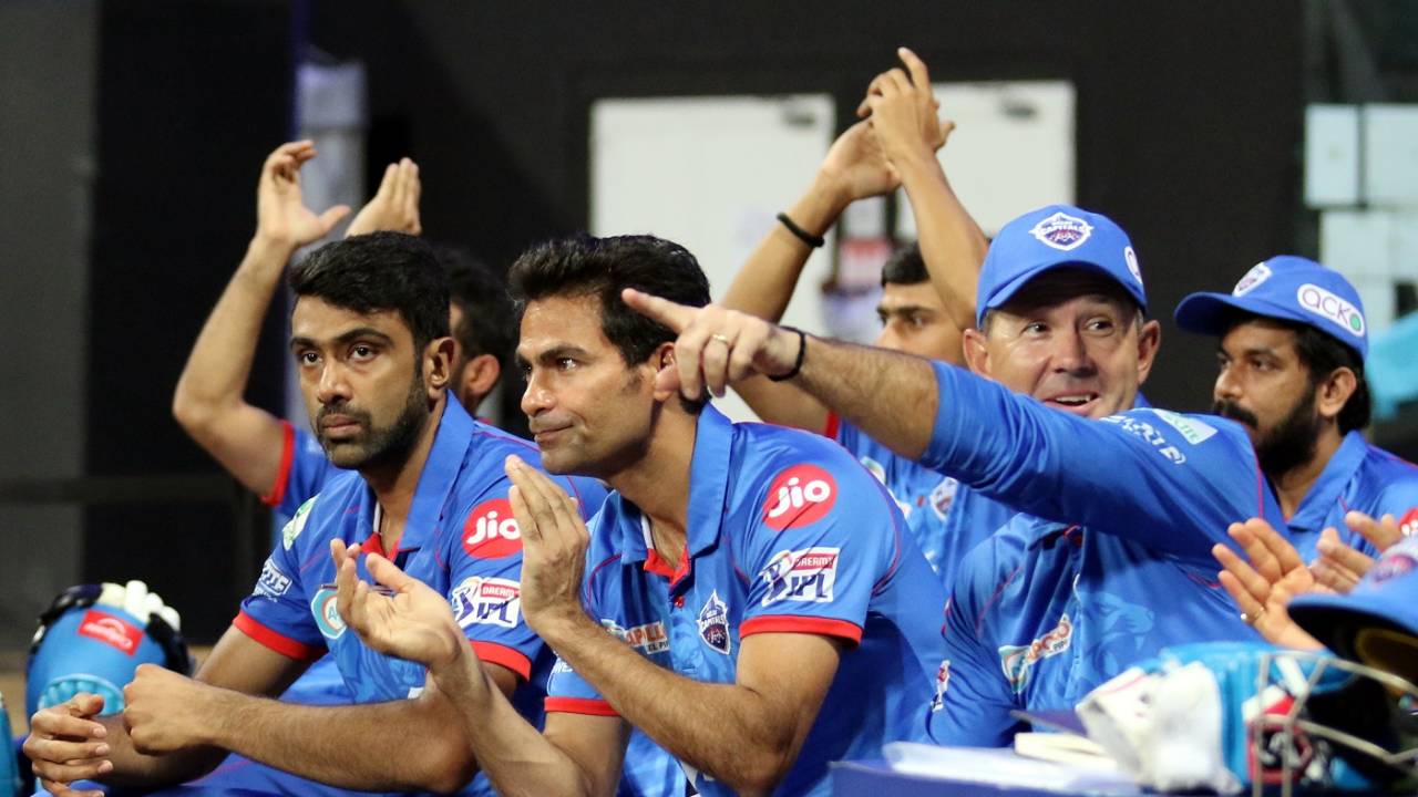 Contrasting emotions: R Ashwin, Mohammad Kaif, and Ricky Ponting watch the Delhi Capitals batsmen in action, Delhi Capitals vs Sunrisers Hyderabad, IPL 2020, 2nd Eliminator, Abu Dhabi, November 8, 2020