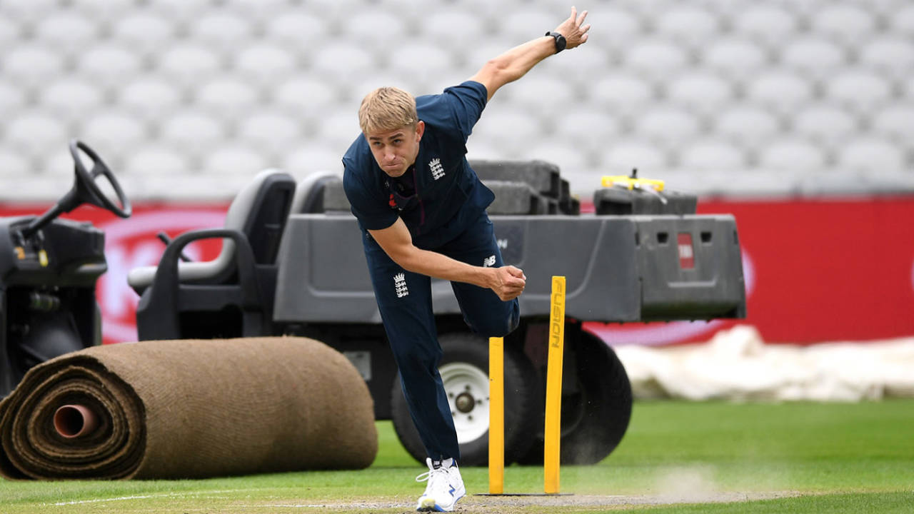 Olly Stone during an England nets session at Emirates Old Trafford, Manchester, July 15, 2020