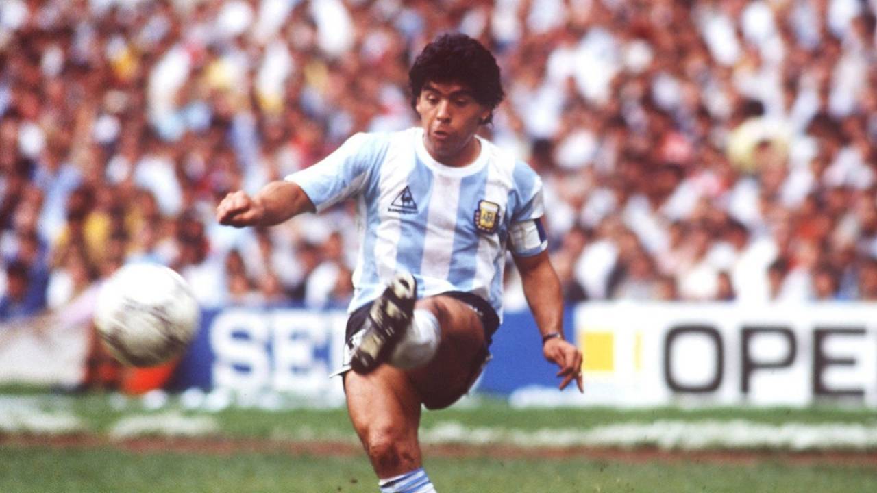 Diego Maradona in action against Belgium, Mexico City, June 25, 1986