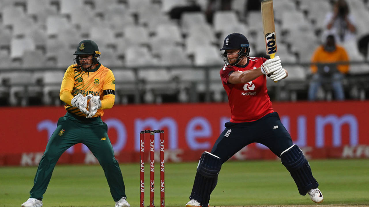 Jonny Bairstow plays off the back foot, South Africa v England, 1st T20I, Cape Town, November 27, 2020