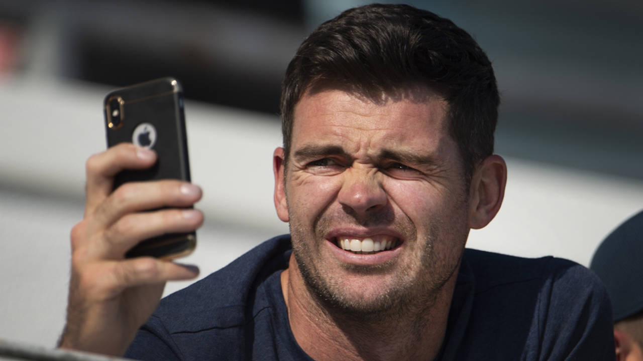 James Anderson takes a photo on his phone, England v Australia, 3rd Ashes Test, Headingley, August 25, 2019