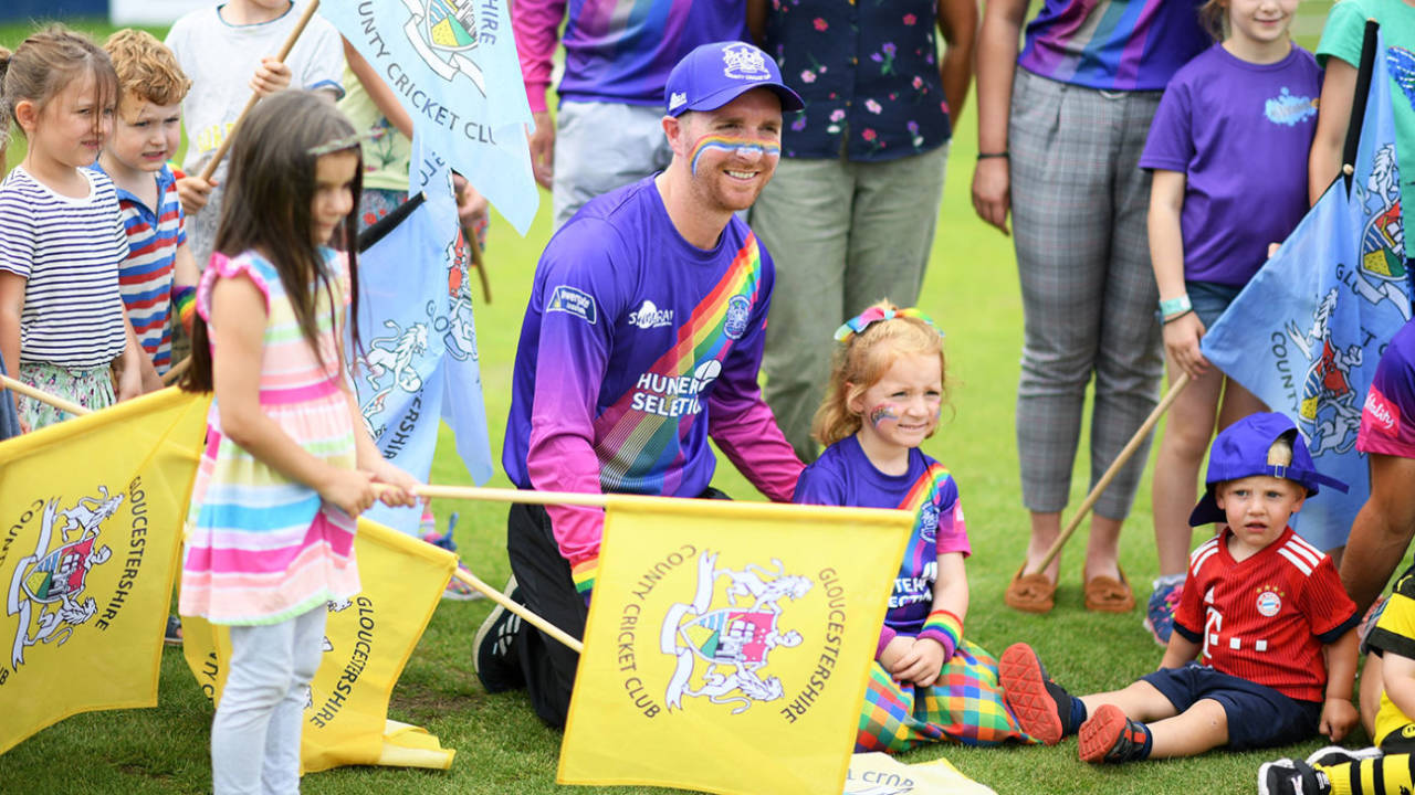 Tom Smith and his daughter Rosie during the Rainbow match for Grief Encounter , Gloucestershire v Sussex, Vitality Blast, South Group, Bristol, August 04, 2019