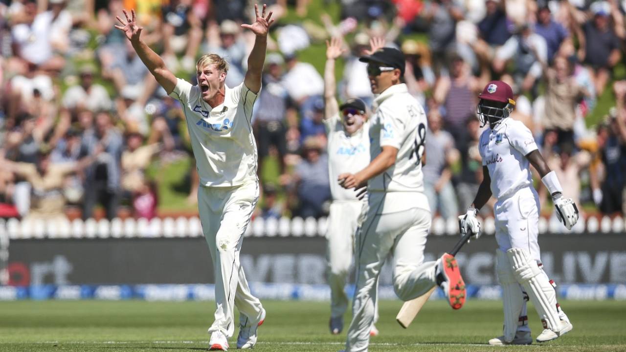 Kyle Jamieson appeals, New Zealand v West Indies, 2nd Test, second day, December 12, 2020