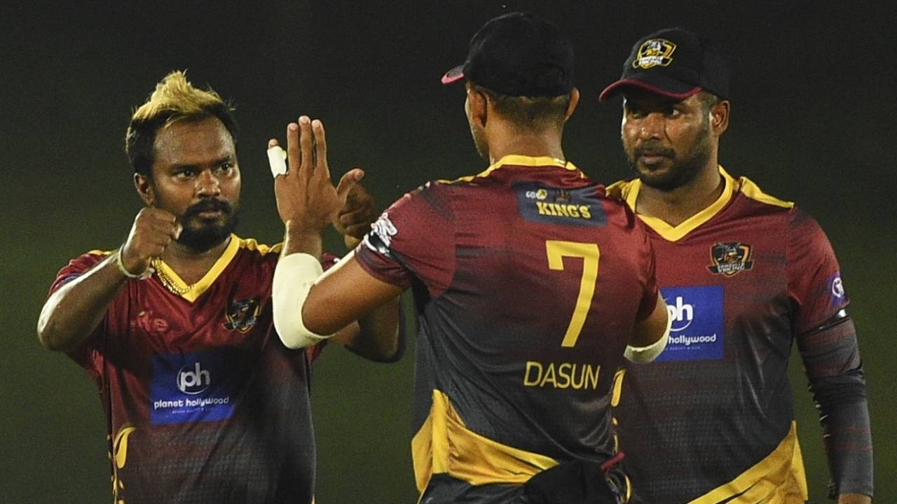 Malinda Pushpakumara celebrates a wicket, Jaffna Stallions v Dambulla Viiking, 2nd semi-final, LPL 2020, Hambantota, December 14, 2020
