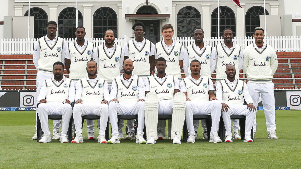 The West Indies players line up before start of play, New Zealand vs West Indies, 2nd Test, Wellington, 1st day, December 11, 2020