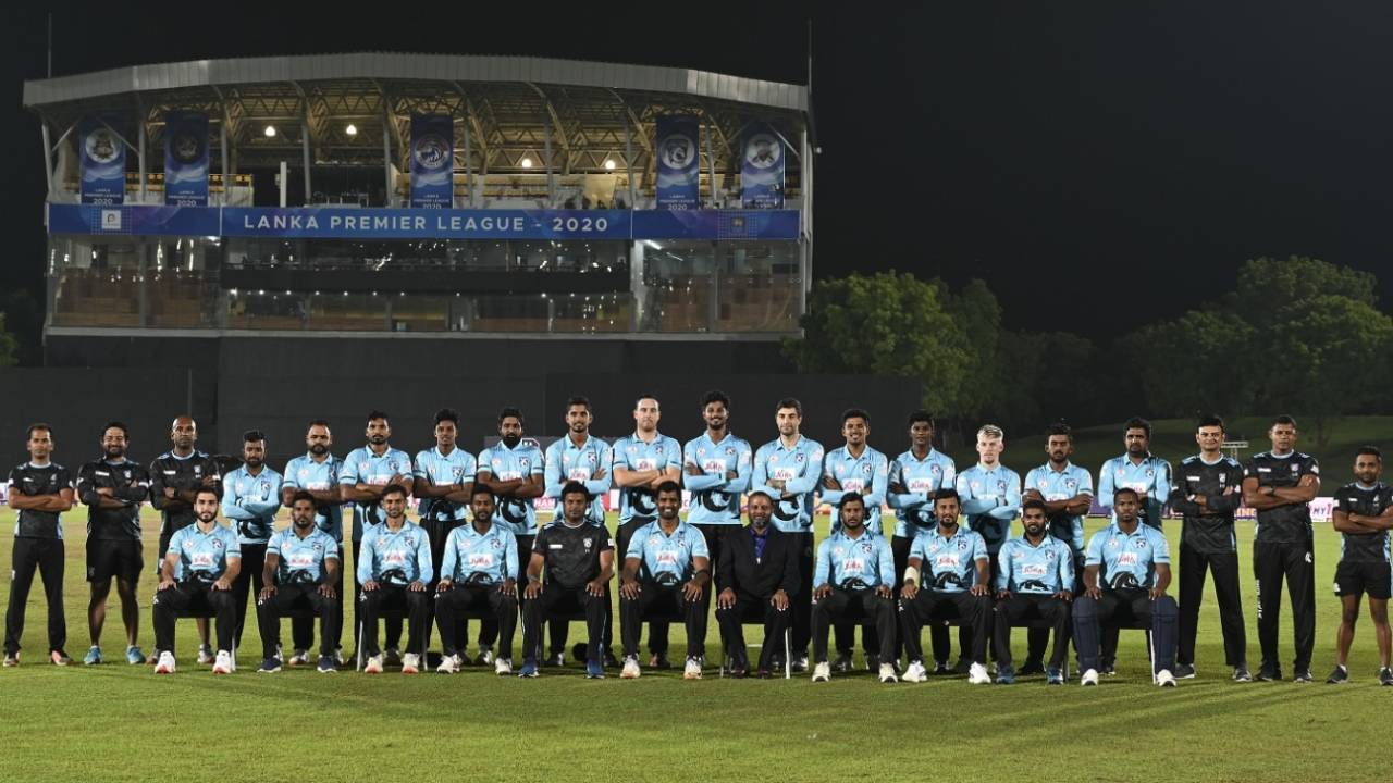 Say cheese: The Jaffna Stallions players and staff pose for a team photo ahead of final, Galle Gladiators v Jaffna Stallions, LPL 2020 final, Hambantota, December 15, 2020