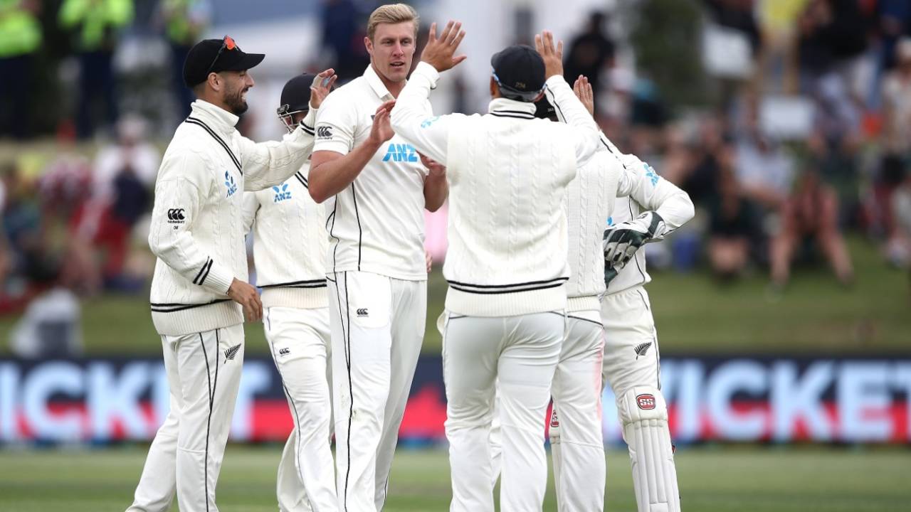 Kyle Jamieson celebrates a wicket, New Zealand vs Pakistan, 1st Test, Mount Maunganui, 2nd day, December 27, 2020
