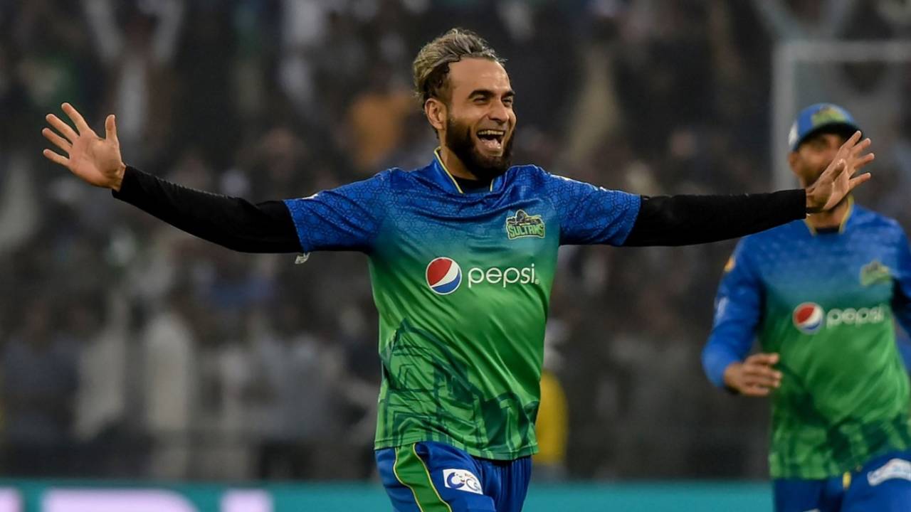 Multan Sultans' Imran Tahir celebrates after taking the wicket of Karachi Kings' Cameron Delport, PSL 2020, Multan, February 28, 2020