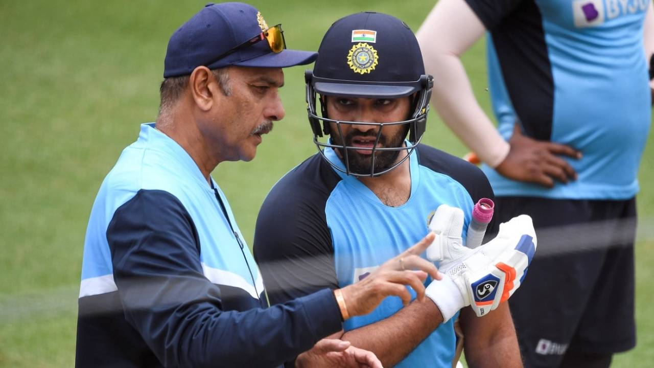 Ravi Shastri and Rohit Sharma during a practice session, Melbourne, January 2, 2021