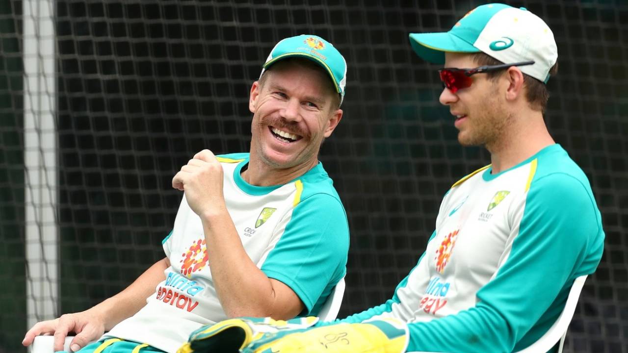 David Warner and Tim Paine share a light moment, Melbourne, January 2, 2021