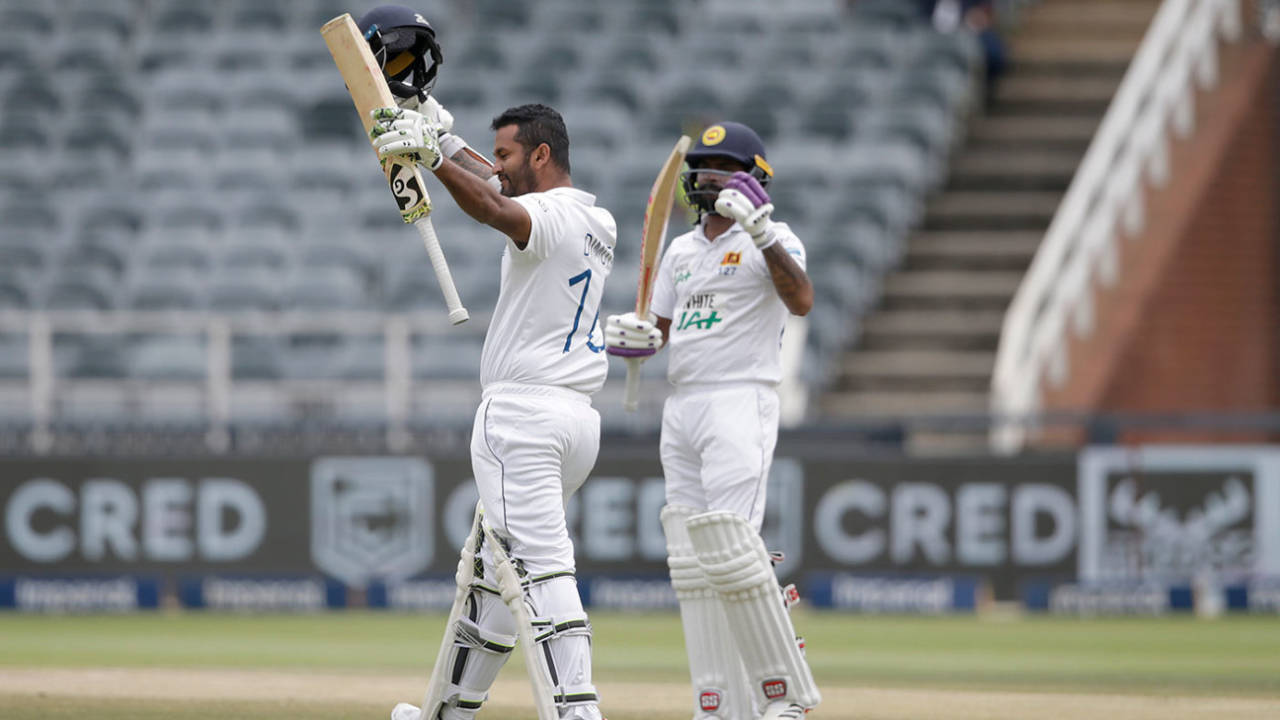 Dimuth Karunaratne brought up his tenth Test century on the third morning, South Africa vs Sri Lanka, 2nd Test, 3rd day, Johannesburg, January 5, 2021