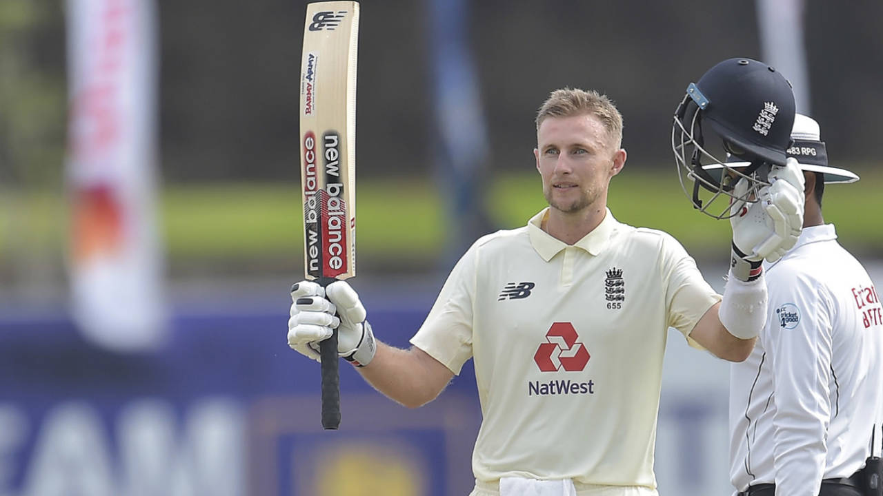 Joe Root raises the bat after passing 150, Sri Lanka v England, 1st Test, Galle, 2nd day, January 15, 2021