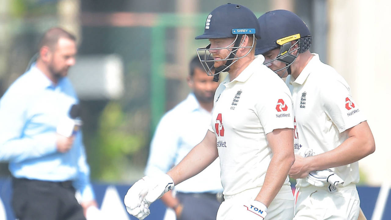 Jonny Bairstow and Dan Lawrence resume on the final morning, Sri Lanka v England, 1st Test, Galle, 5th day, January 18, 2021
