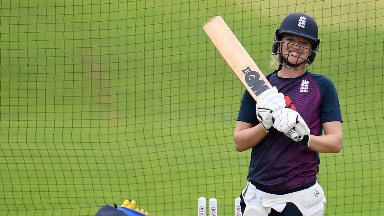 Sarah Taylor of England Women smiles during a nets session, Taunton, July 17, 2019