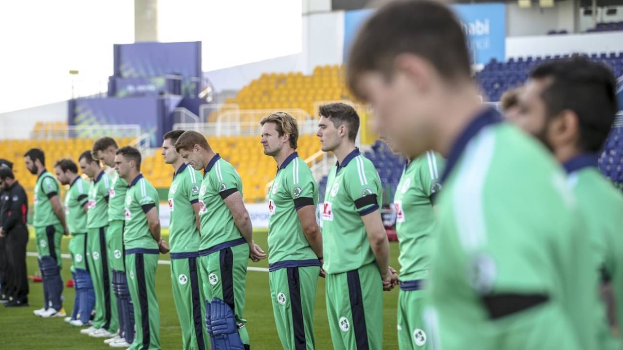Ireland players line up ahead of play, Afghanistan vs Ireland, 2nd ODI, Abu Dhabi, January 24, 2021