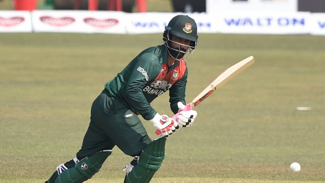 Tamim Iqbal taps one to the leg side, Bangladesh vs West Indies, 3rd ODI, Chattogram, January 25, 2020