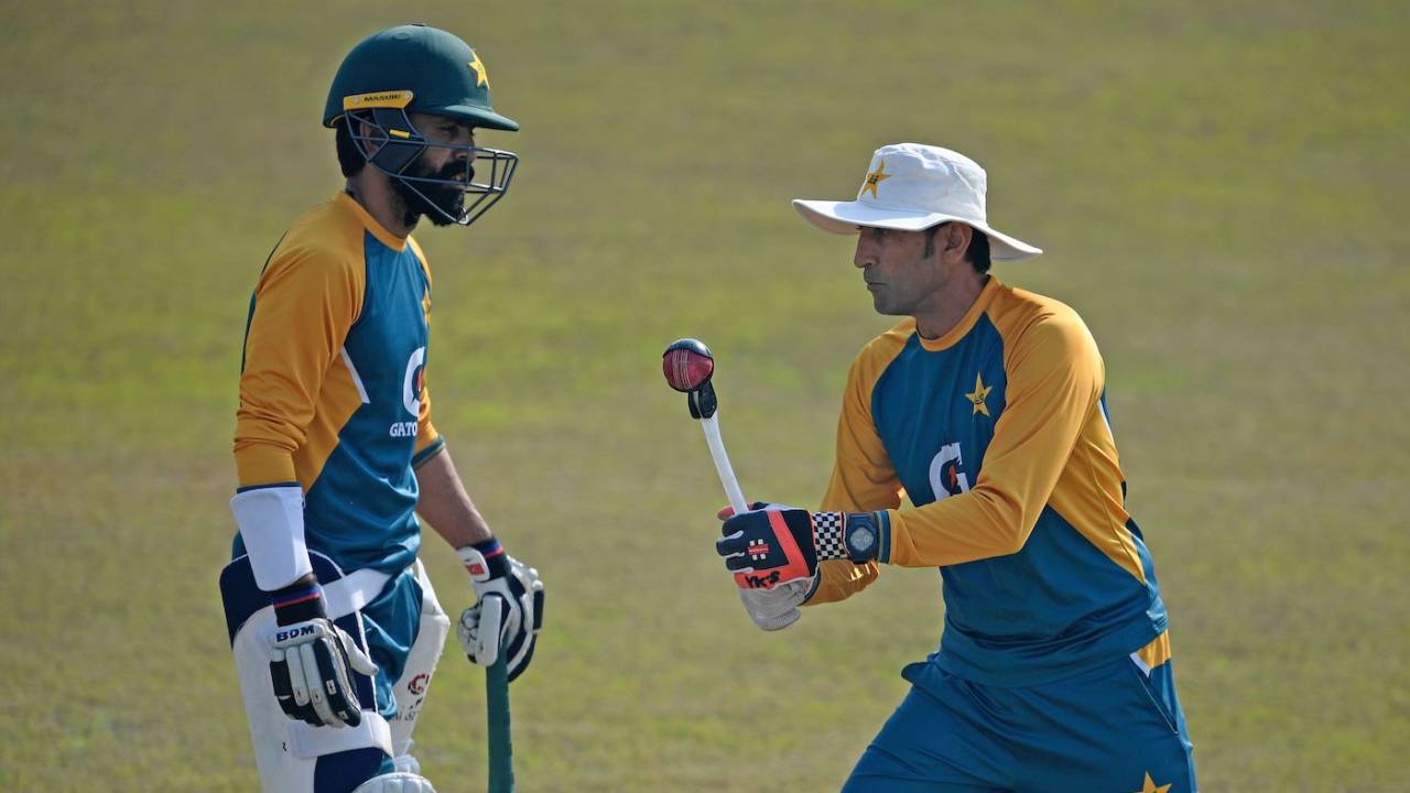 Fawad Alam takes some advice from Younis Khan