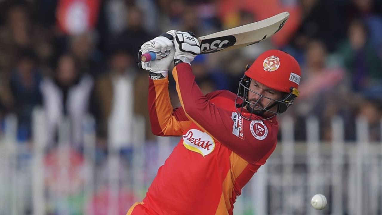 Colin Munro goes for a heave but misses, Rawalpindi, March 8, 2020
