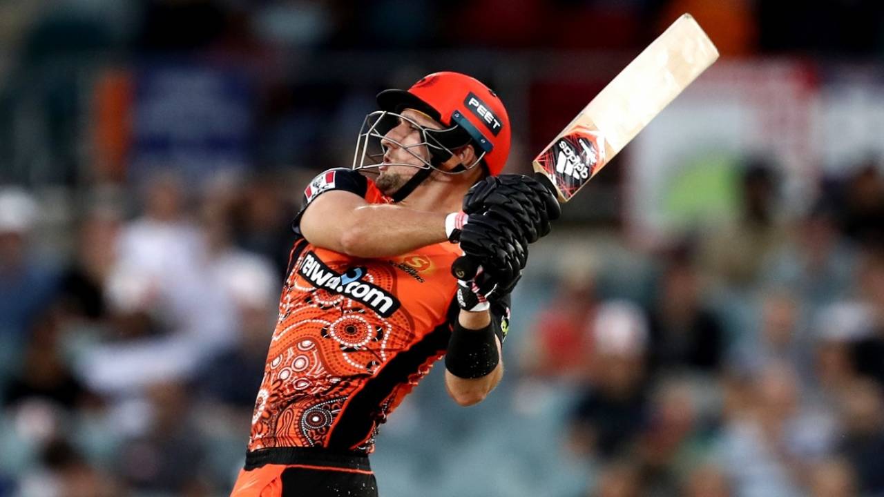 Liam Livingstone launches one over the top, Brisbane Heat vs Perth Scorchers, BBL 2020-21, Challenger, Canberra, February 4, 2021