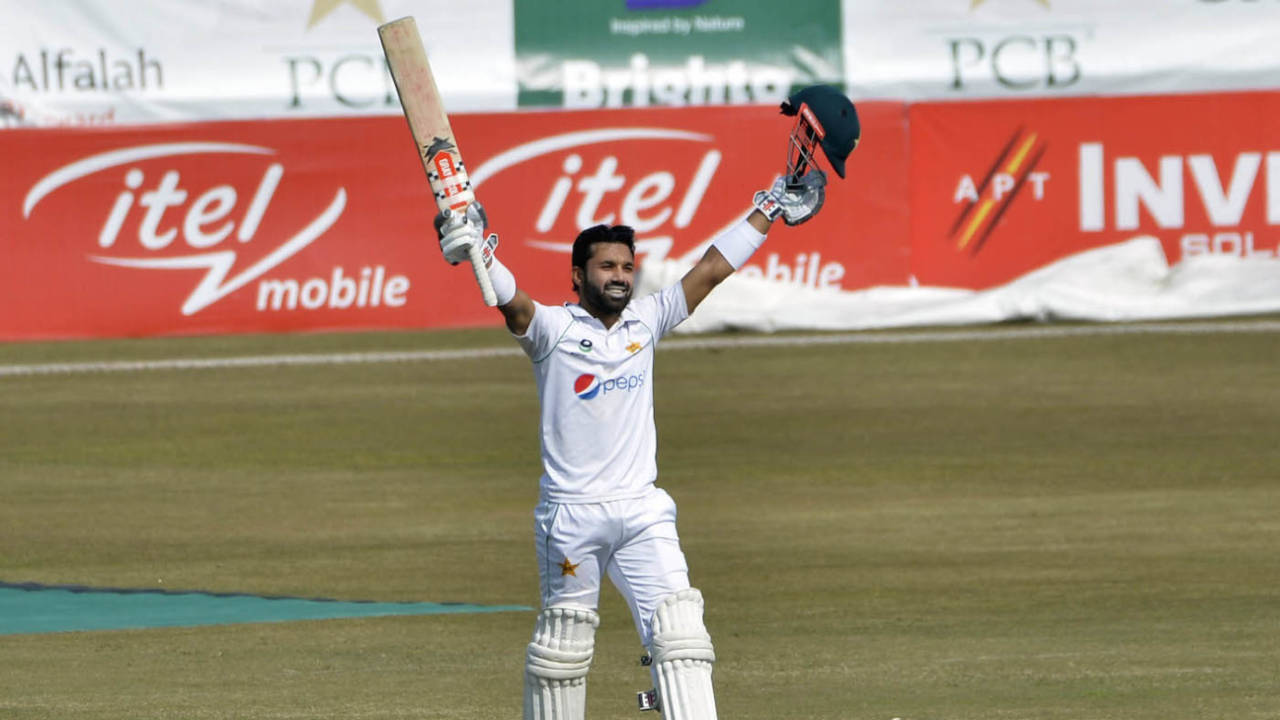 Mohammad Rizwan celebrates his maiden Test century, Pakistan vs South Africa, 2nd Test, Rawalpindi, 4th day, February 7, 2021