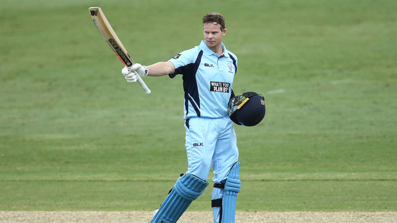Steven Smith acknowledges his century, New South Wales vs Victoria, Marsh Cup, North Sydney Oval, February 15, 2021