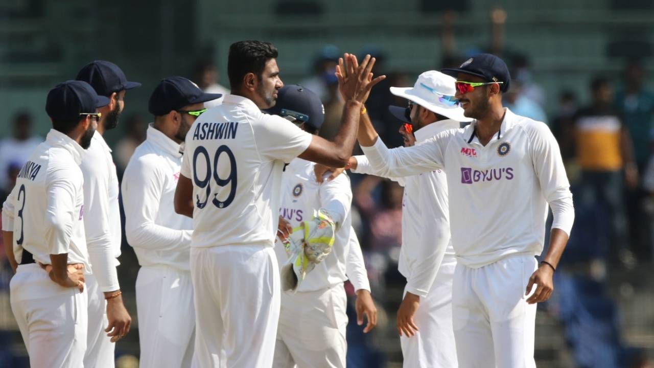 R Ashwin and Axar Patel celebrate, India vs England, 2nd Test, Day 4, Chennai, February 16, 2021