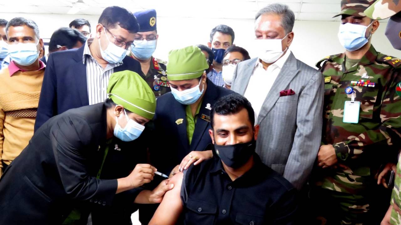 Tamim Iqbal was among a large group of players and support staffers to be vaccinated, Dhaka, February 18, 2021