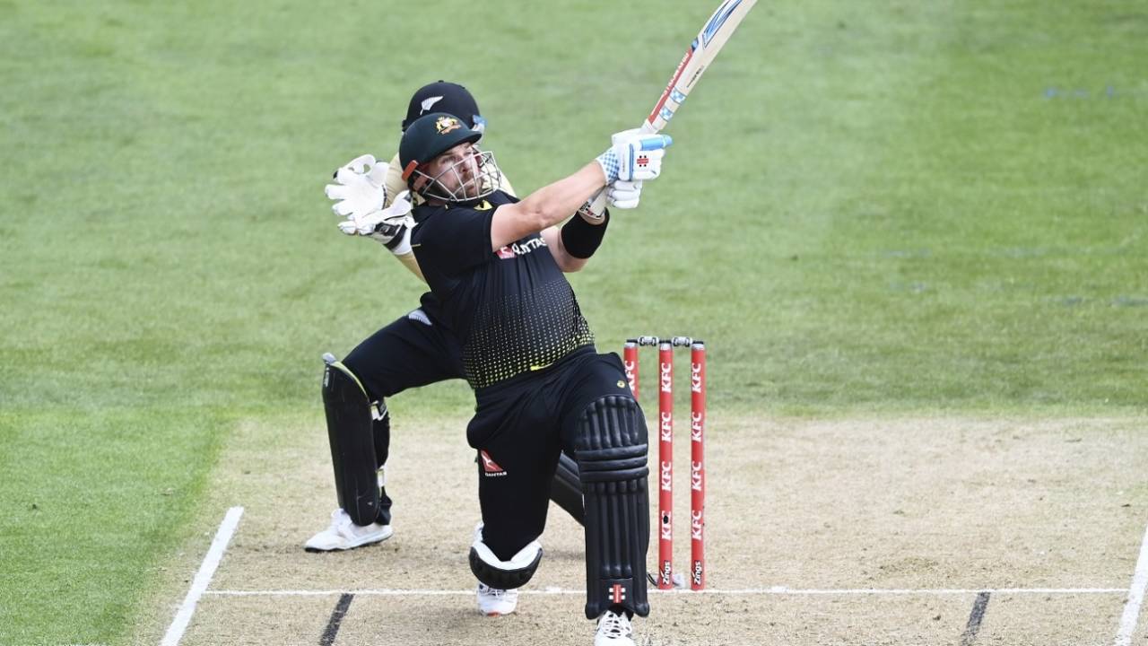 Aaron Finch fetches one from outside off, New Zealand vs Australia, 2nd T20I, Dunedin, February 25, 2021