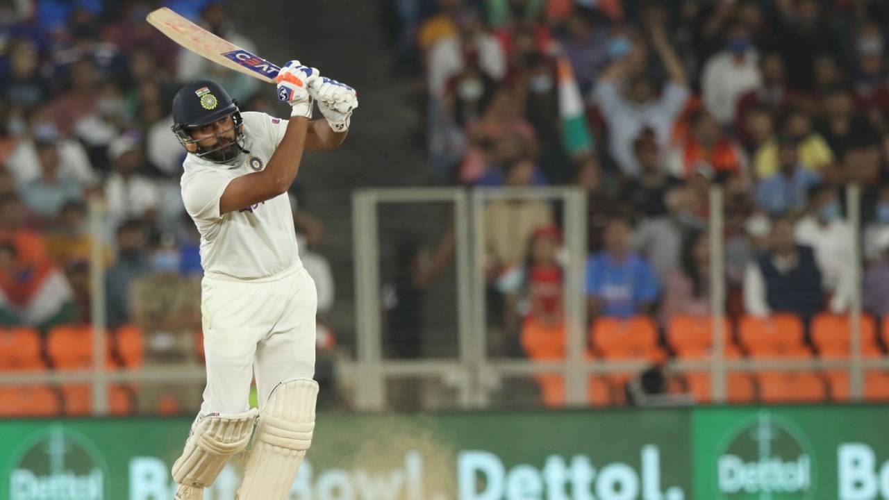Rohit Sharma hammers one down the ground, India vs England, 3rd Test, Ahmedabad, Day 2, February 25, 2021