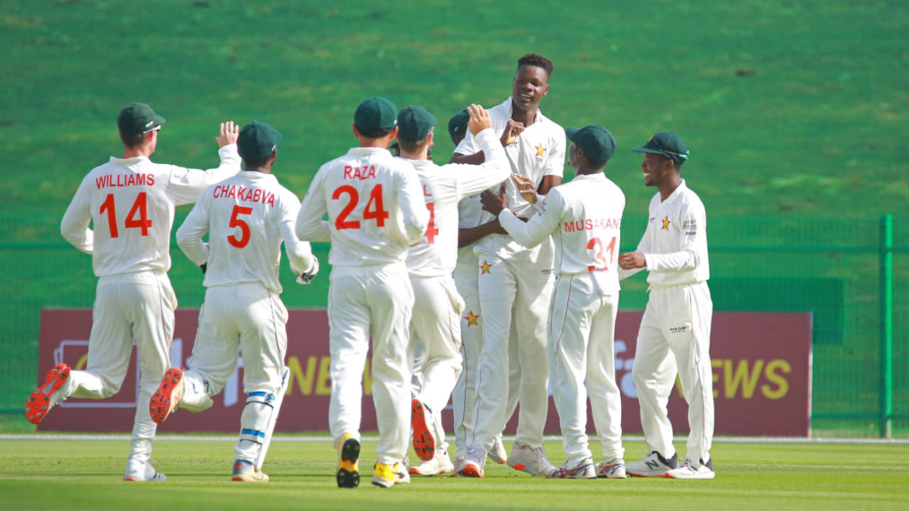 Blessing Muzarabani became the first Zimbabwe bowler to strike with the first ball of a Test, bowling debutant Abdul Malik, Afghanistan vs Zimbabwe, 1st Test, Abu Dhabi, 1st day, March 2, 2021