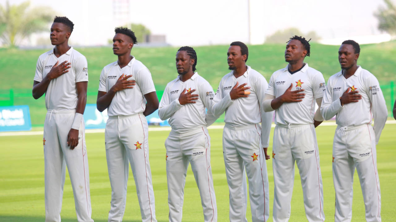 Zimbabwe sing their national anthem, Afghanistan vs Zimbabwe, 1st Test, Abu Dhabi, 1st day, March 2, 2021