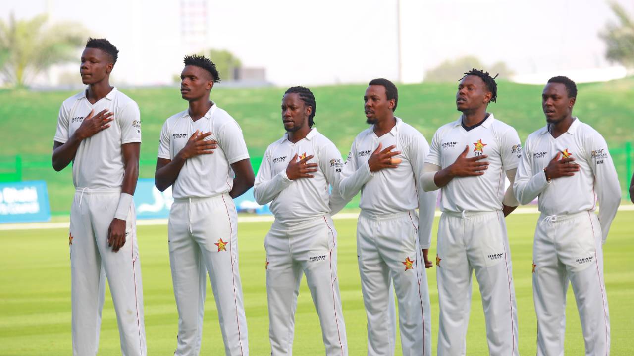 Zimbabwe sing their national anthem, Afghanistan vs Zimbabwe, 1st Test, Abu Dhabi, 1st day, March 2, 2021