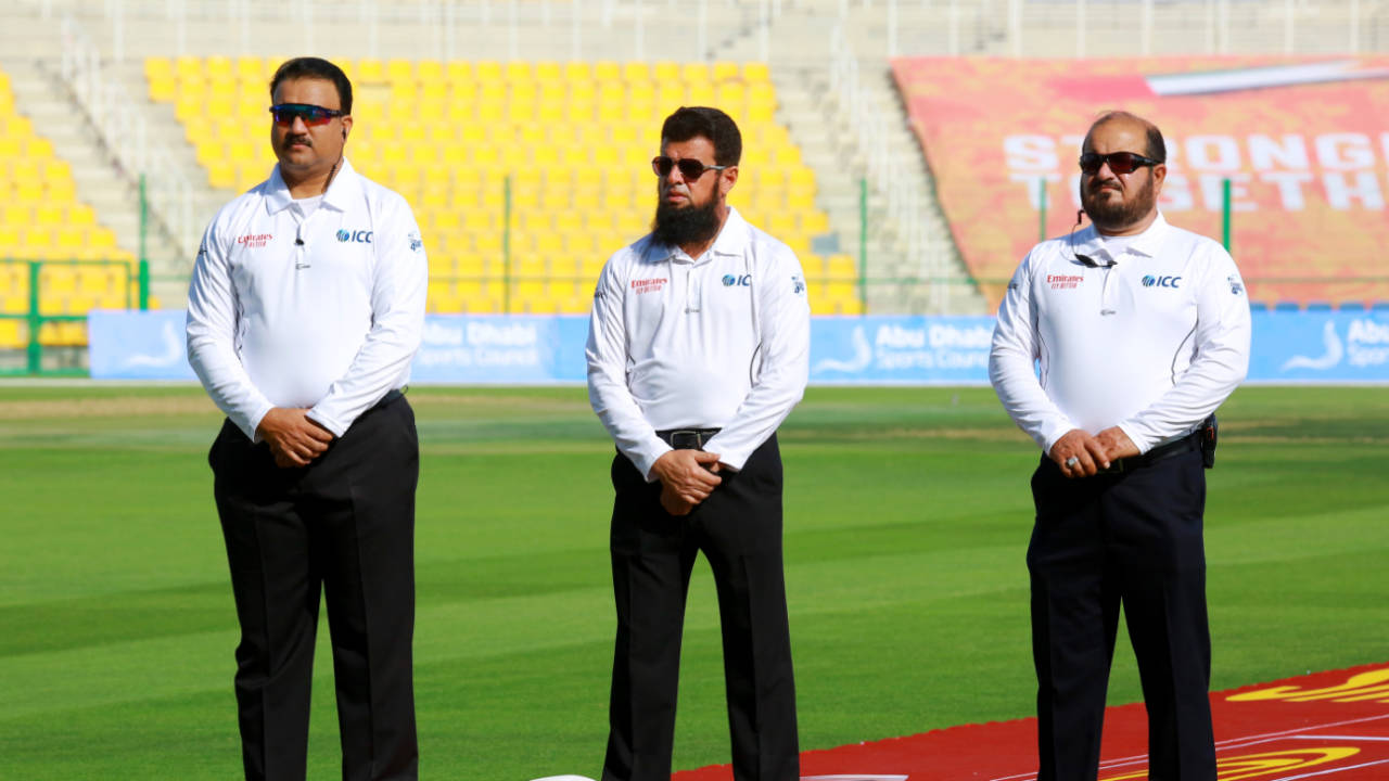 Umpire Ahmed Shah Pakteen (right) was on Test debut, Afghanistan vs Zimbabwe, 1st Test, Abu Dhabi, 1st day, March 2, 2021