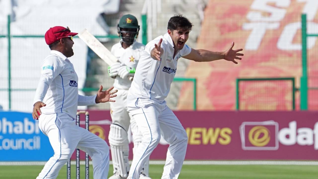Amir Hamza belts out an appeal, Afghanistan vs Zimbabwe, 1st Test, Abu Dhabi, 1st day, March 2, 2021