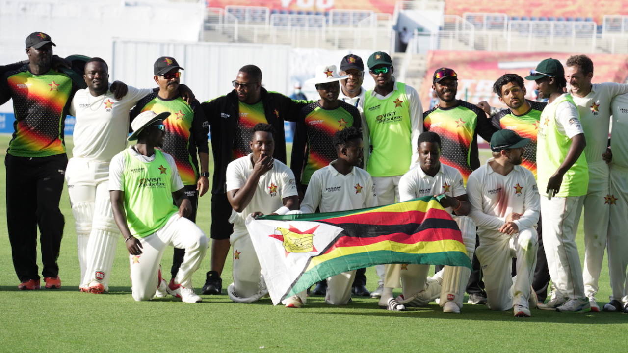 The victorious Zimbabwe team after winning the Test in two days, Afghanistan vs Zimbabwe, 1st Test, Abu Dhabi, 2nd day, March 3, 2021