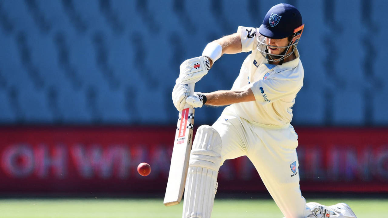 Kurtis Patterson drives during his century, South Australia vs New South Wales, Sheffield Shield, Adelaide, March 8, 2021