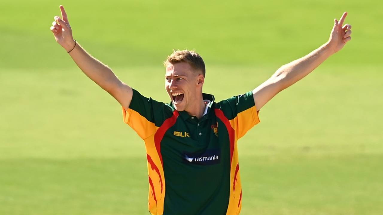 Riley Meredith made inroads on his return to the Tasmania side, Tasmania vs South Australia, Marsh Cup, Melbourne, March 12, 2021