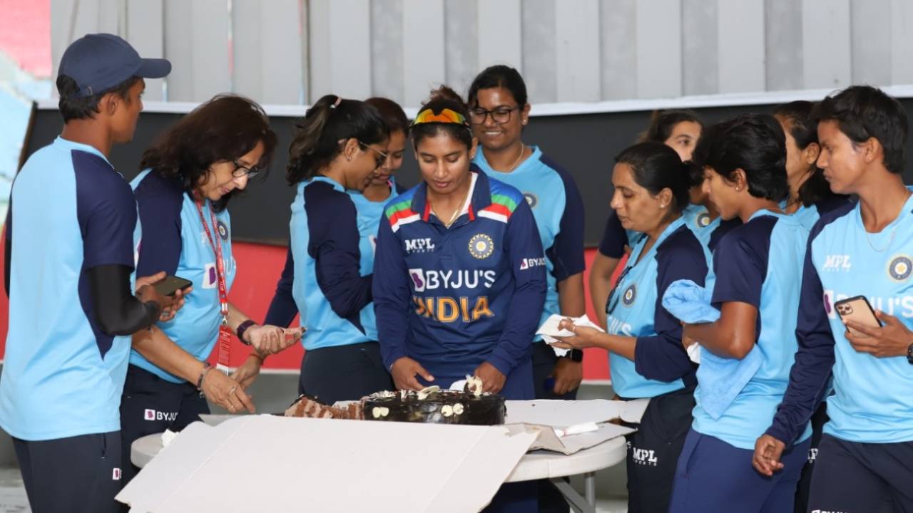 Celebrations after Mithali Raj became the second woman to score 10,000 international runs, Lucknow, March 12, 2021