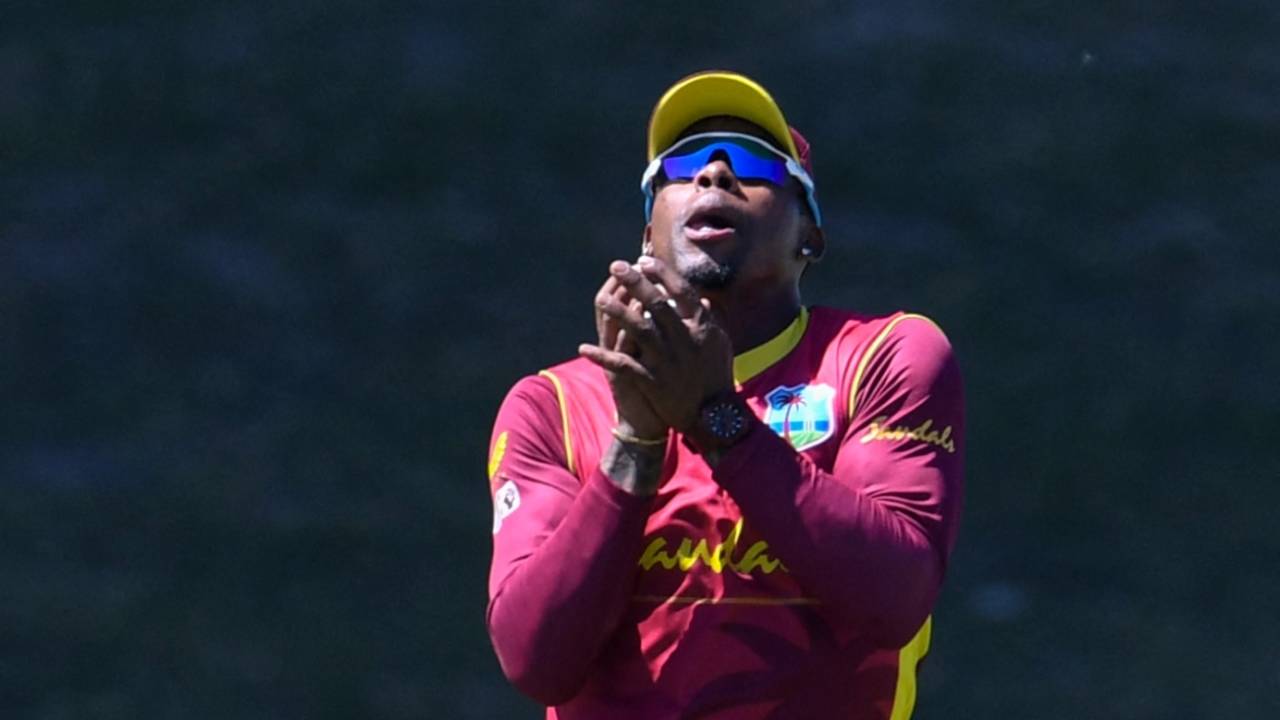 Fabian Allen catches a top-edge from Danushka Gunathilaka, West Indies vs Sri Lanka, 3rd ODI, North Sound, March 14, 2021