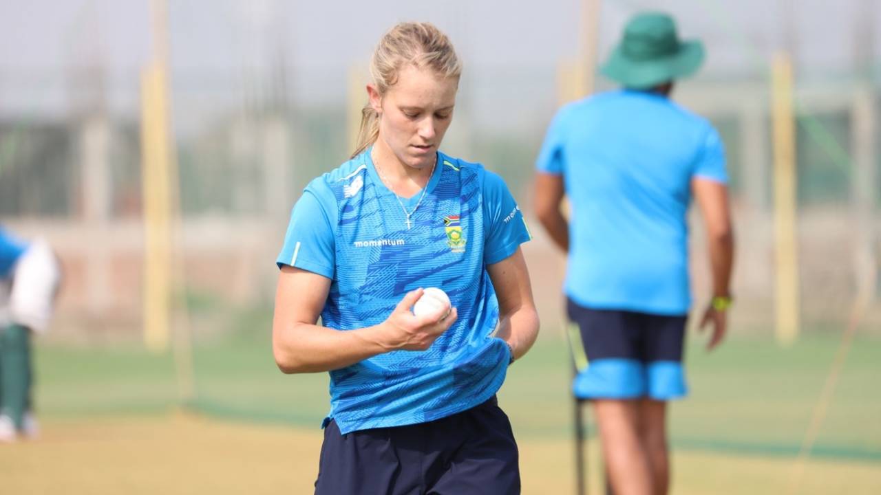 Anneke Bosch during a practice session ahead of the third ODI against India, Lucknow, March 11, 2021