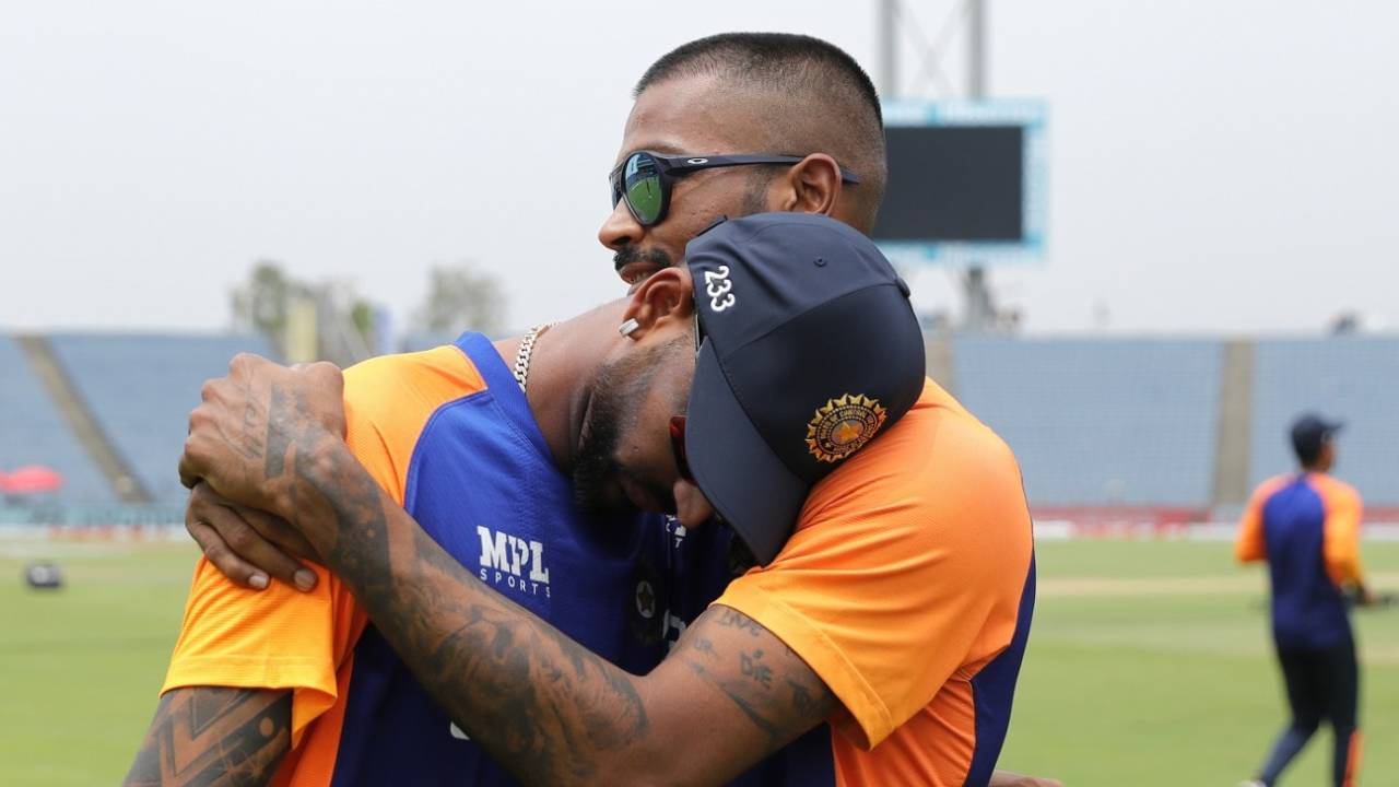 An emotional moment: Krunal and Hardik Pandya hug after the older brother got his ODI cap&nbsp;&nbsp;&bull;&nbsp;&nbsp;BCCI
